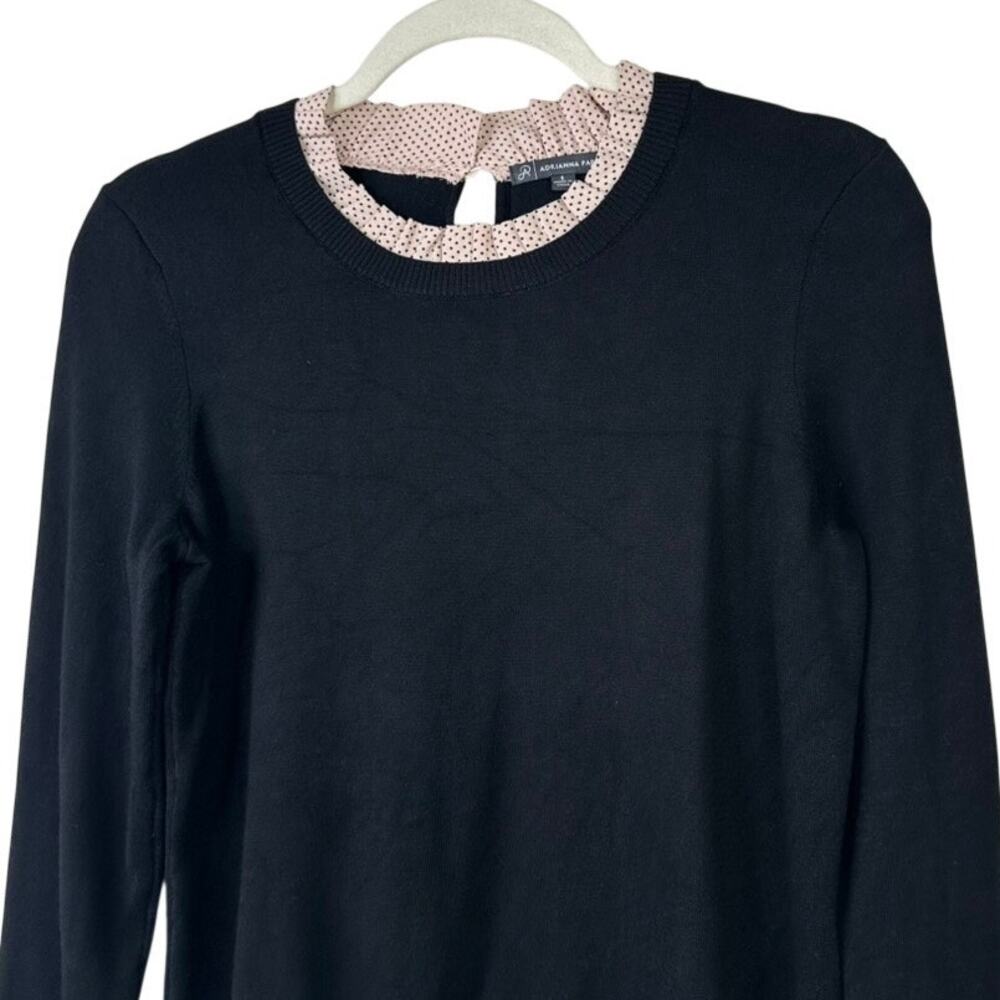 Adrianna Papell Pink Clip Dot Ruffle Neck Polka Dot Twofer Layered Sweater Small - Picture 5 of 8